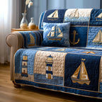 Lighthouse and Schooner on Denim Sofa Cover