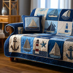 Sailboats and Lighthouse on Deep Navy Sofa Cover