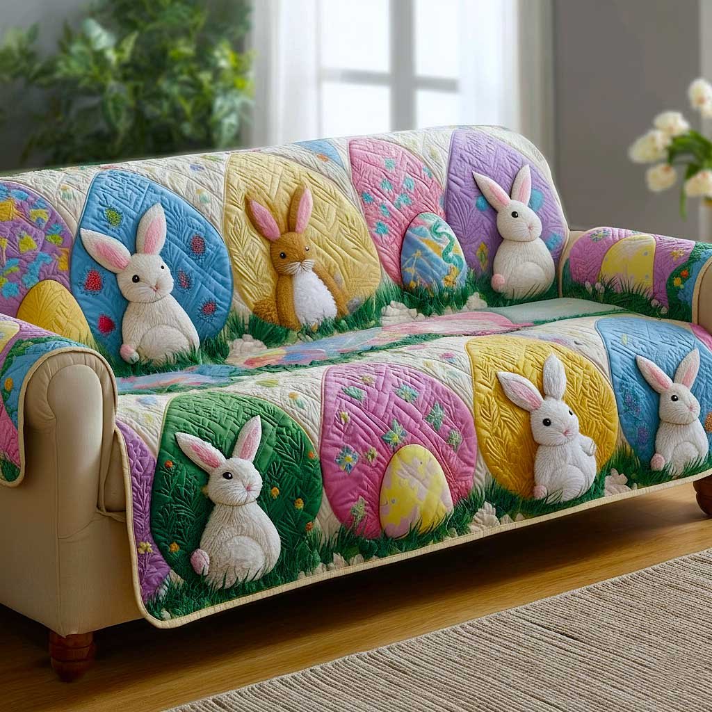 Bunnies with Bright Pink and Green Eggs Sofa Cover