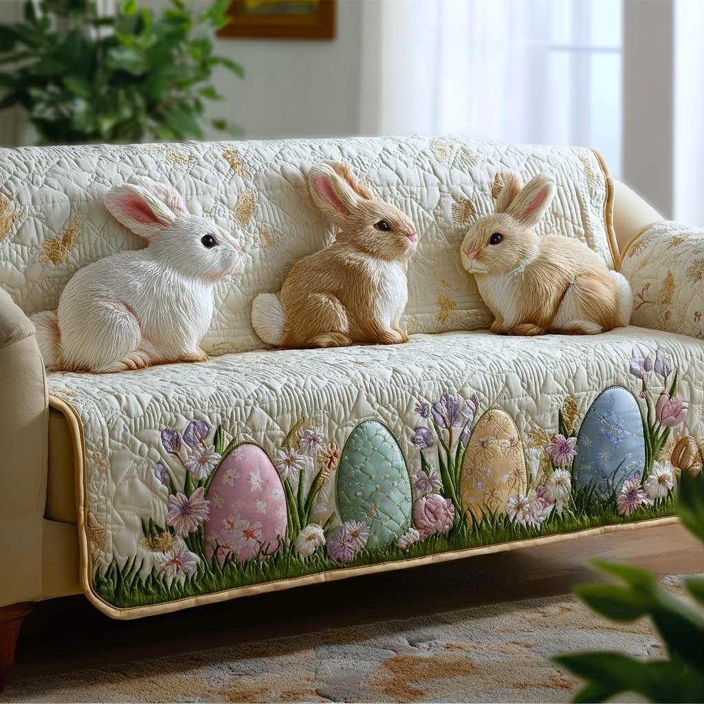 Bunny Trio in the Springtime Grass Sofa Cover