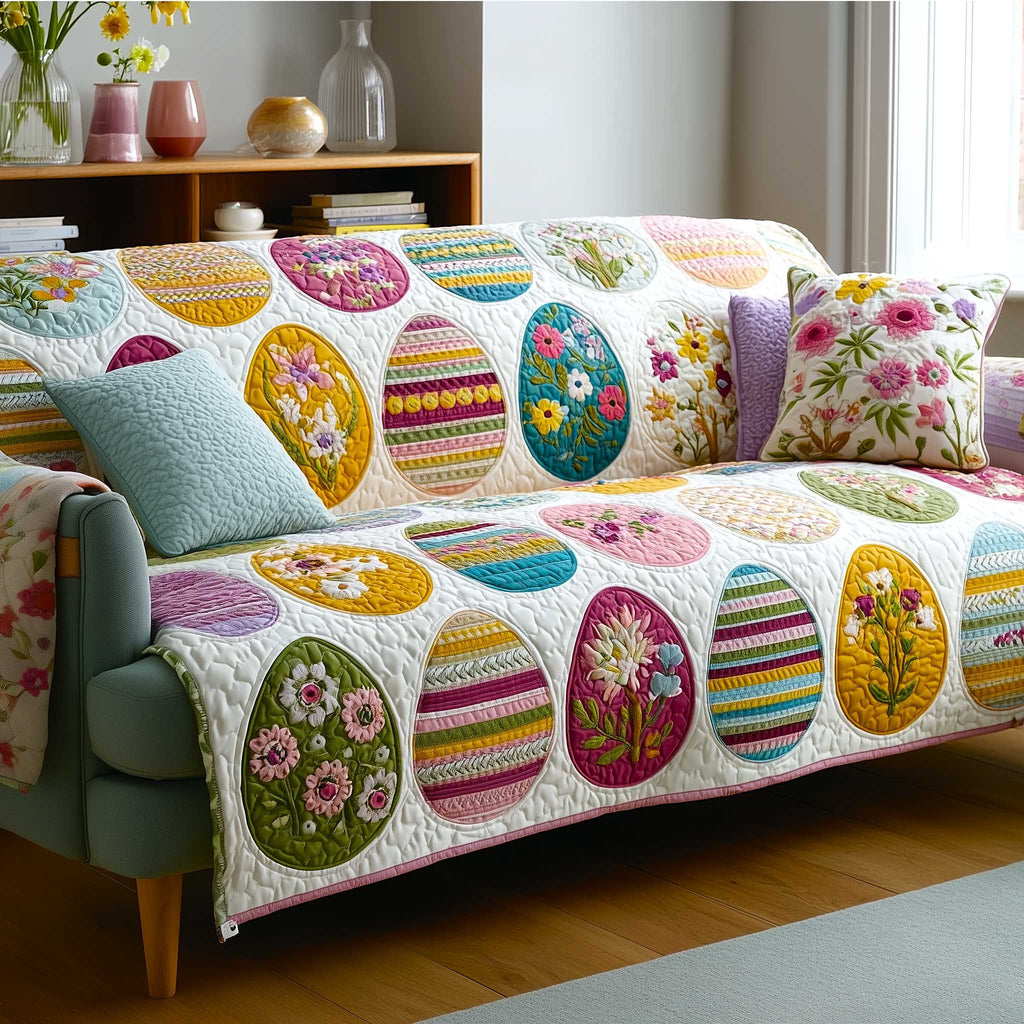 Painted Eggs on Pale Mint Sofa Cover