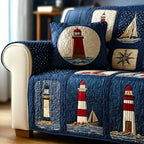 Lighthouses and Sailboats on Navy Sofa Cover