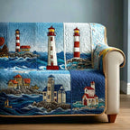 Striped Lighthouse on the Rocky Coast Sofa Cover