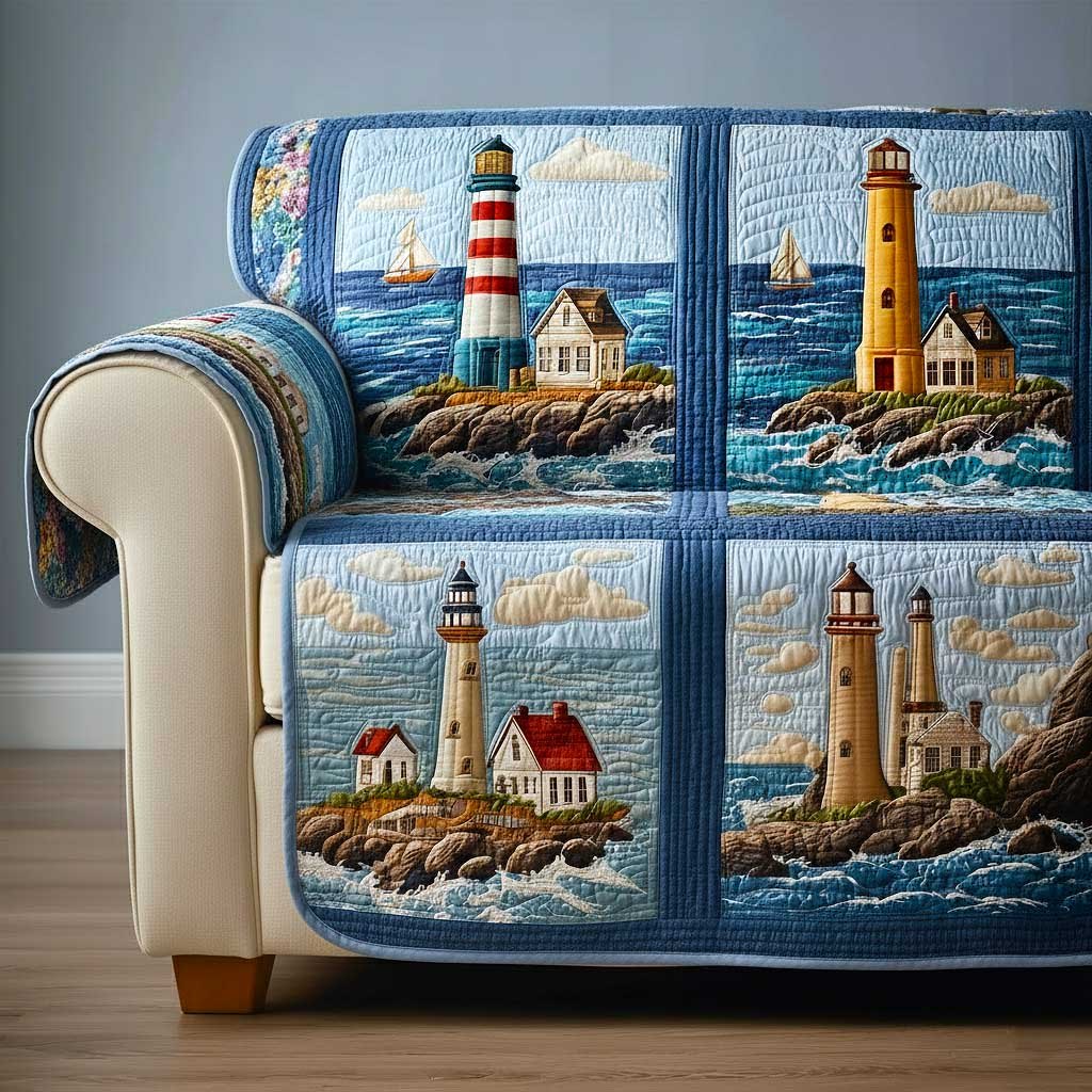 Lighthouses Above the Rocky Shore Sofa Cover
