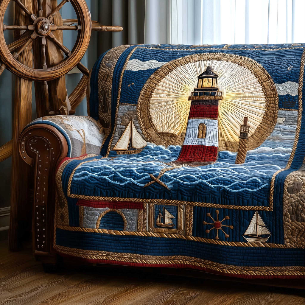 Lighthouse Beacon Across the Night Sea Sofa Cover