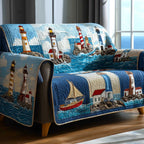 Sailboat Passing the Red Lighthouse Sofa Cover