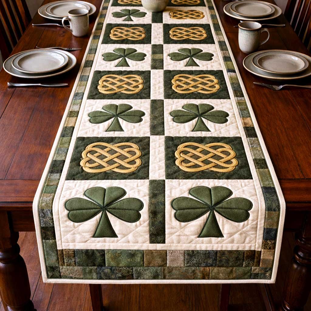 Shamrock and Celtic Knot Checkerboard Table Runner