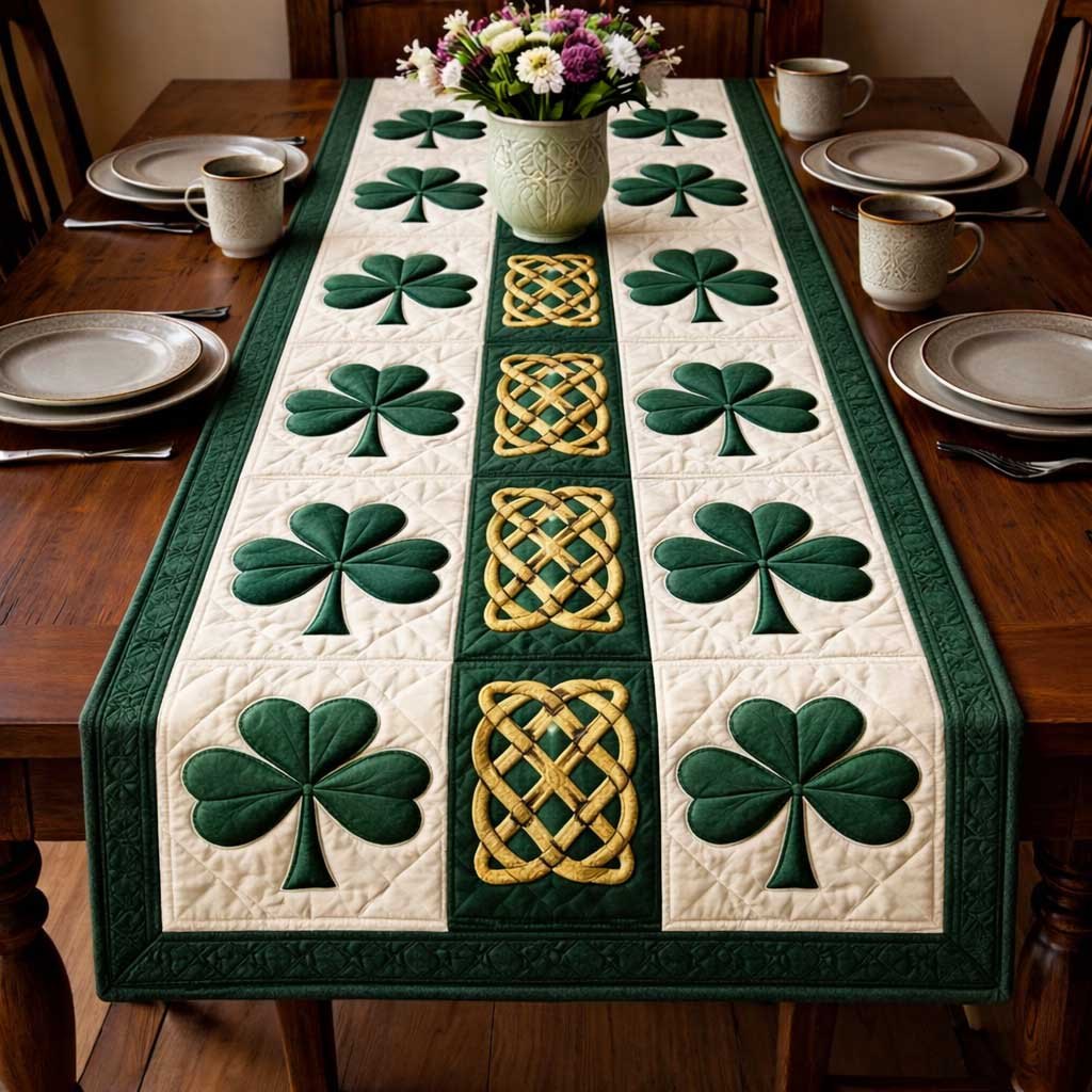 Shamrock Rows with Gold Knot Center Table Runner