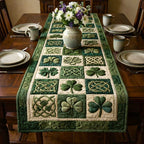 Shamrocks in Woven Green Blocks Table Runner
