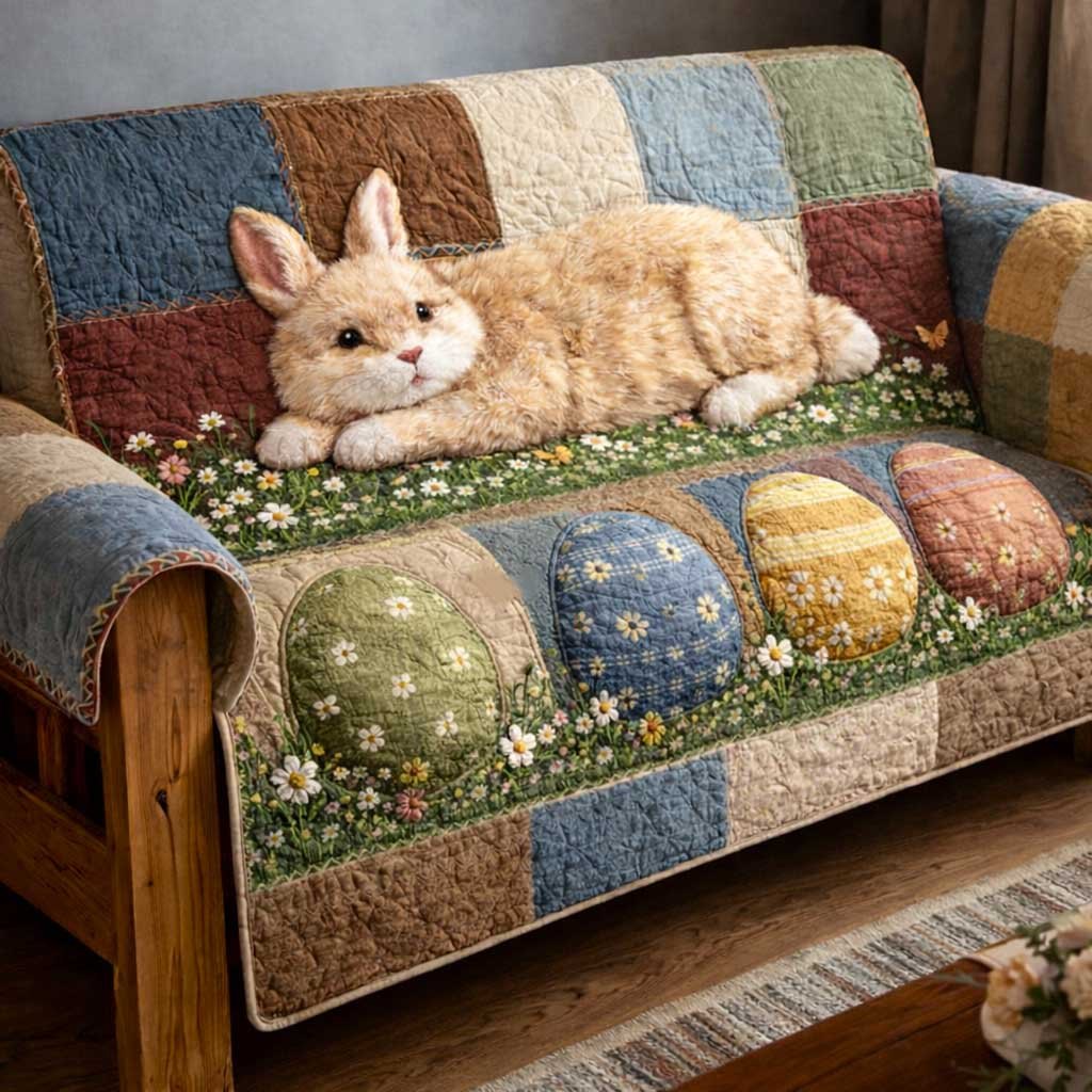 Fluffy Bunny Above Earthy Eggs Sofa Cover