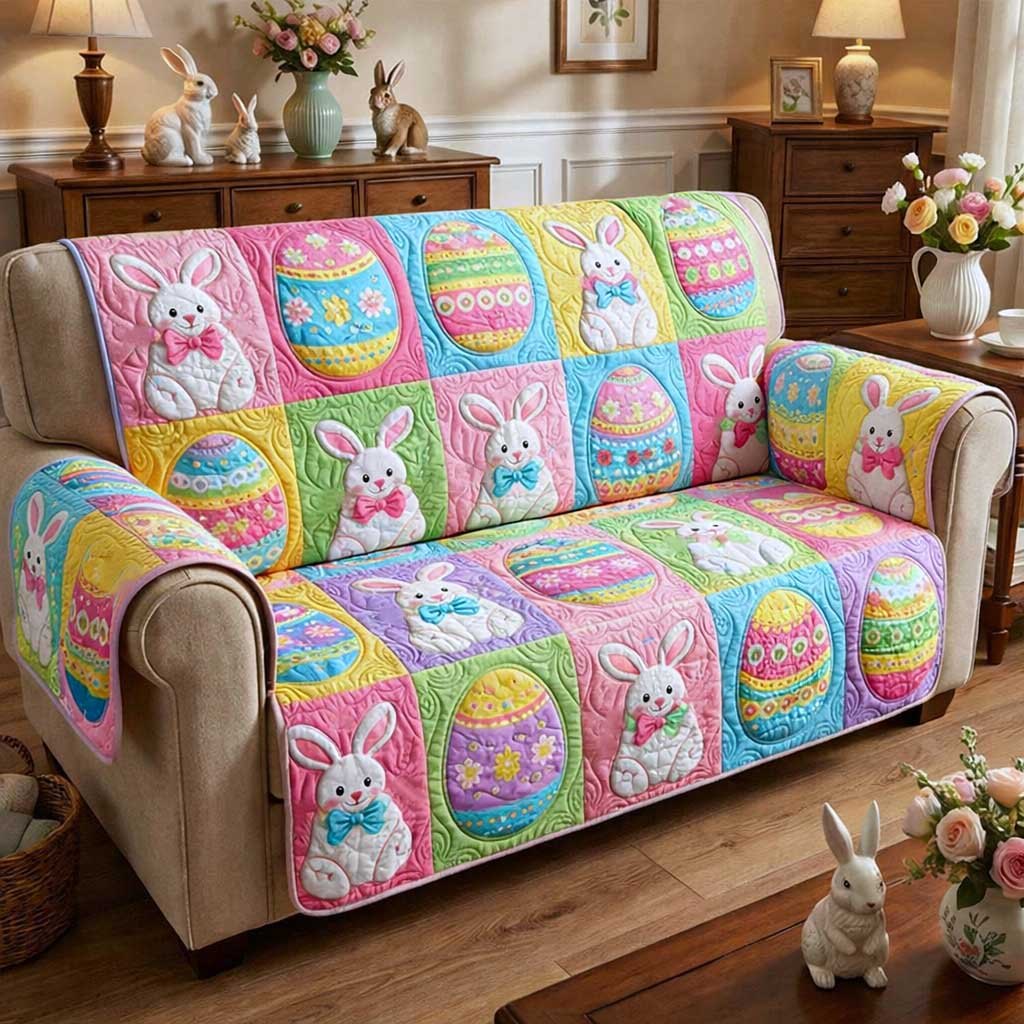 Bunnies and Eggs in Bright Pink Blocks Sofa Cover