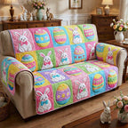 Bunnies and Eggs in Bright Pink Blocks Sofa Cover
