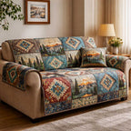 Southwestern Blocks in Blue and Rust Sofa Cover