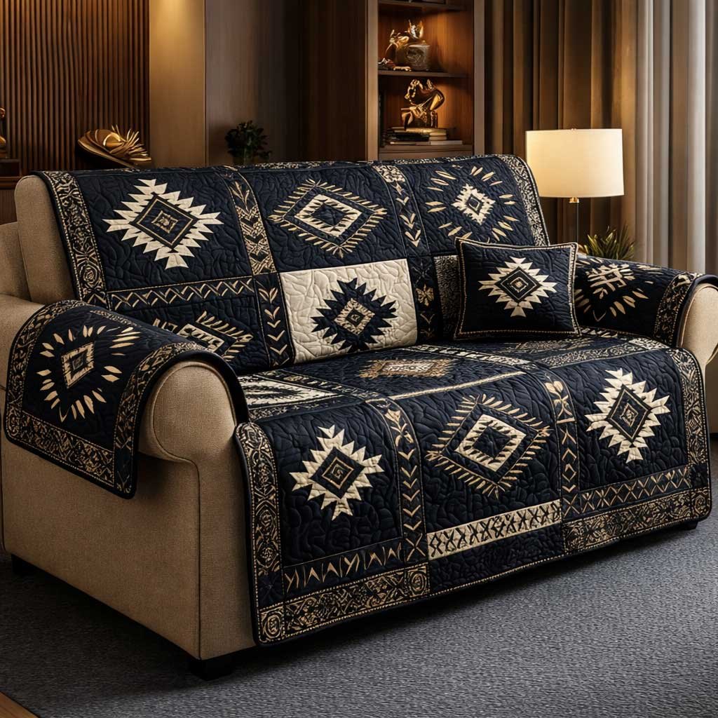 Navy Southwestern Diamond Pattern Sofa Cover