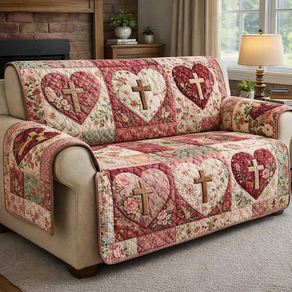 Crosses Inside Rose Pink Hearts Sofa Cover
