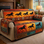 Running Horses on Amber Sunset Bands Sofa Cover