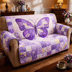 Purple Butterfly on Lavender Checks Sofa Cover