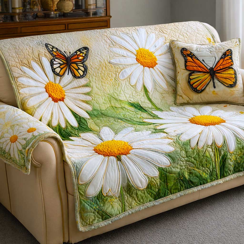 White Daisies and a Monarch Butterfly Sofa Cover