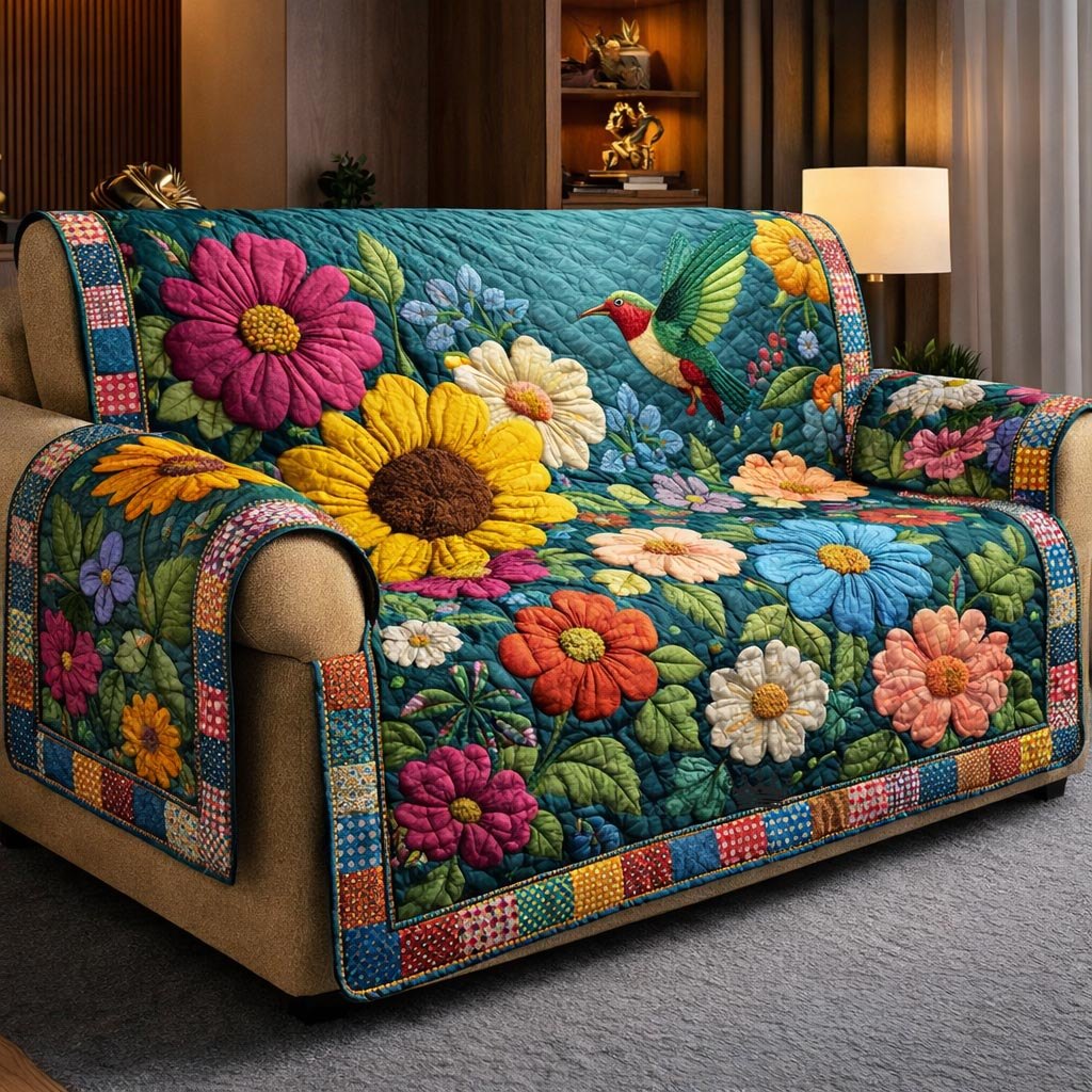 Bold Garden Blooms with a Songbird Sofa Cover