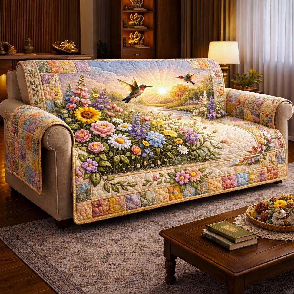Wildflower Meadow with Hummingbirds Sofa Cover