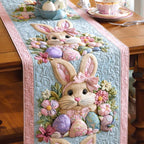 Bunny with Pastel Eggs on Pink Table Runner