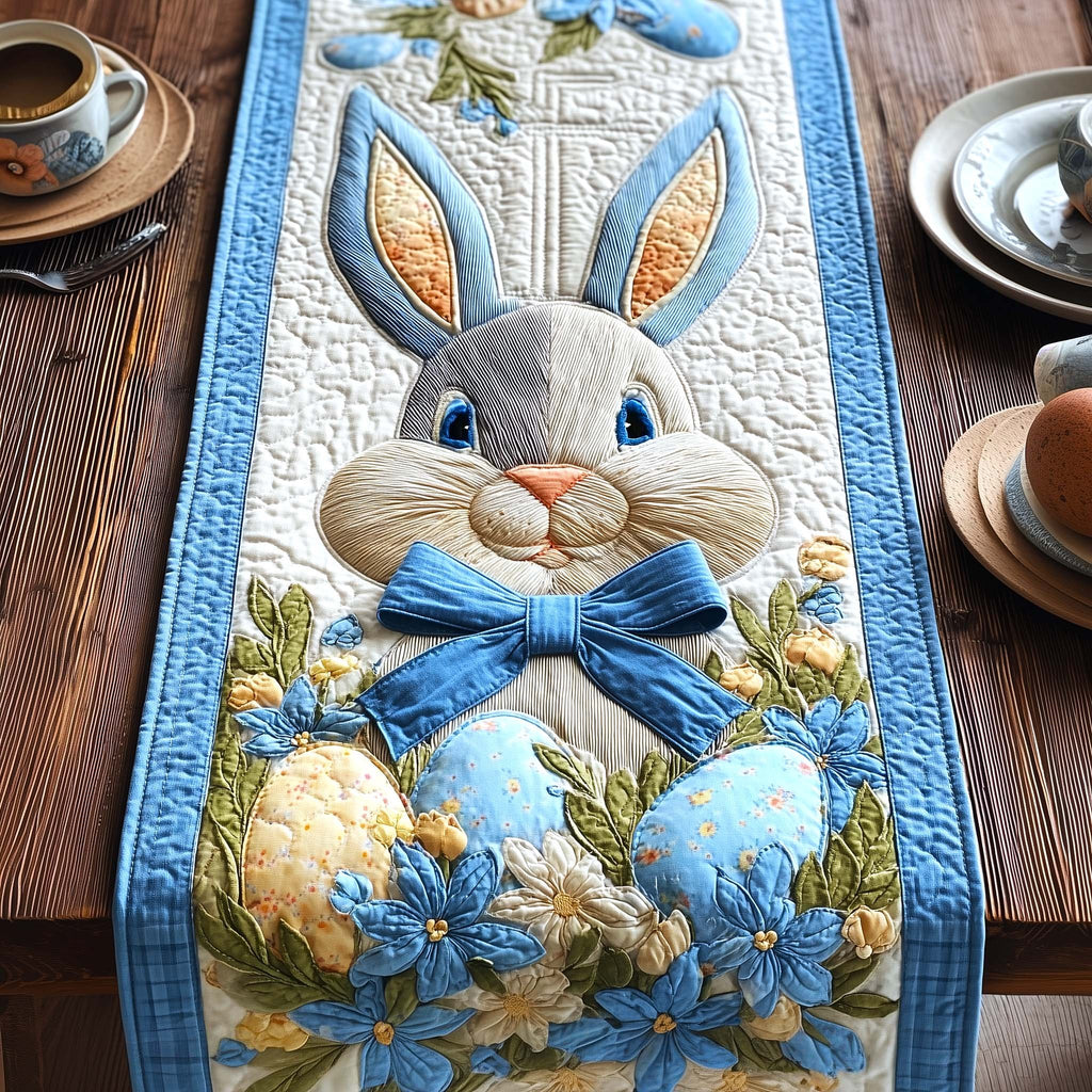 Grey Bunny with Blue Bow Table Runner