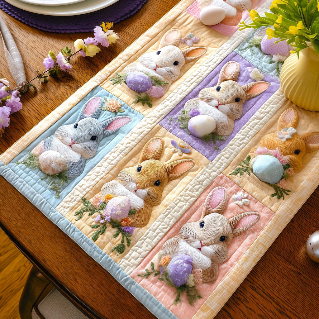 Bunnies in Pastel Pane Squares Table Runner