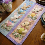Bunnies with Eggs on Lavender Stripes Table Runner
