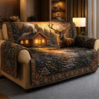 Elk Beside the Glowing Cabin Sofa Cover