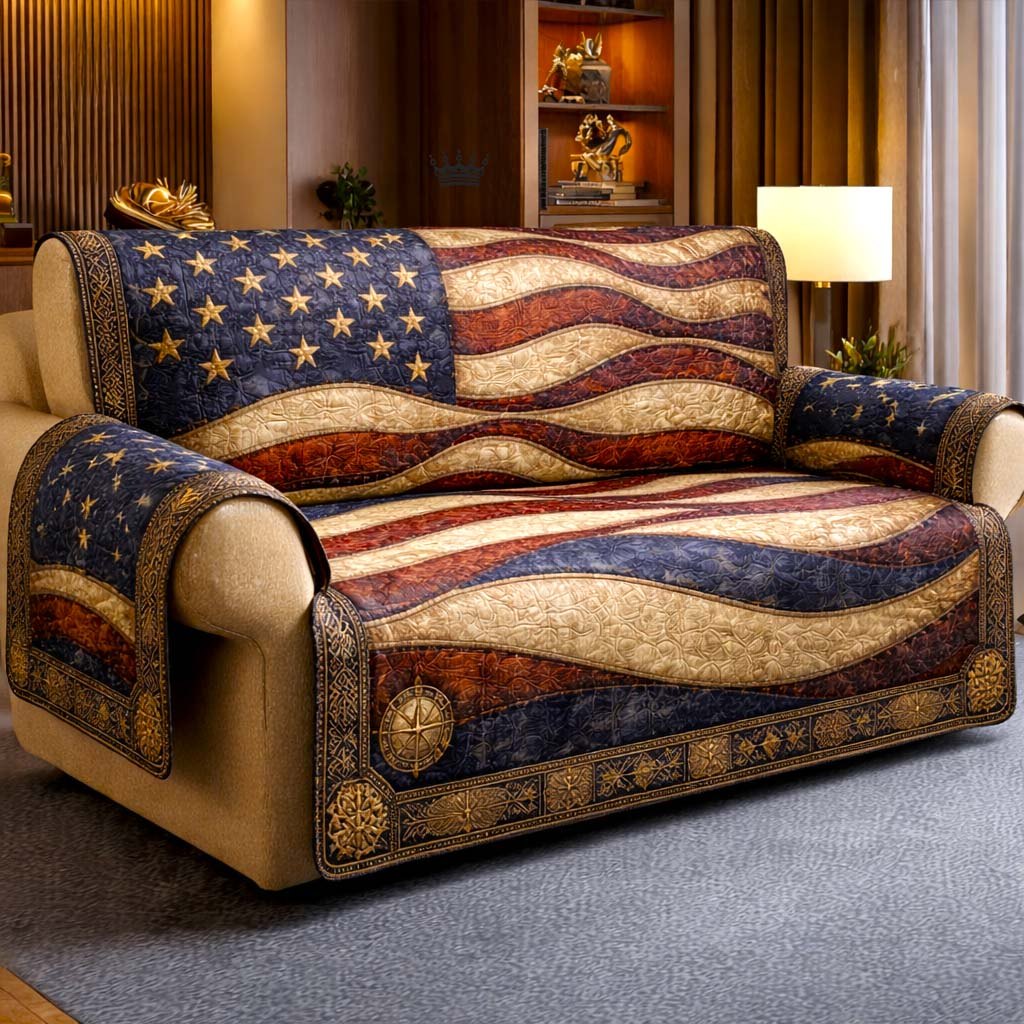 Waving Flag with Golden Stars Sofa Cover