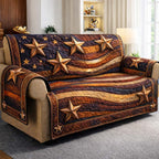 Wooden Stars on Rustic Flag Stripes Sofa Cover