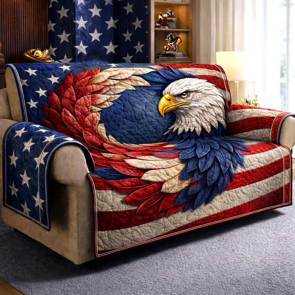 Eagle Head on Feathered Flag Sofa Cover