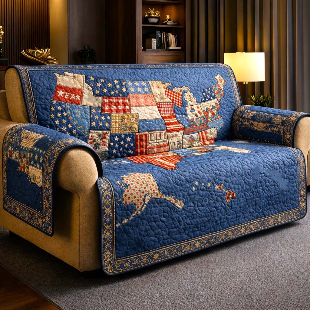American Map on Flag Patchwork Sofa Cover