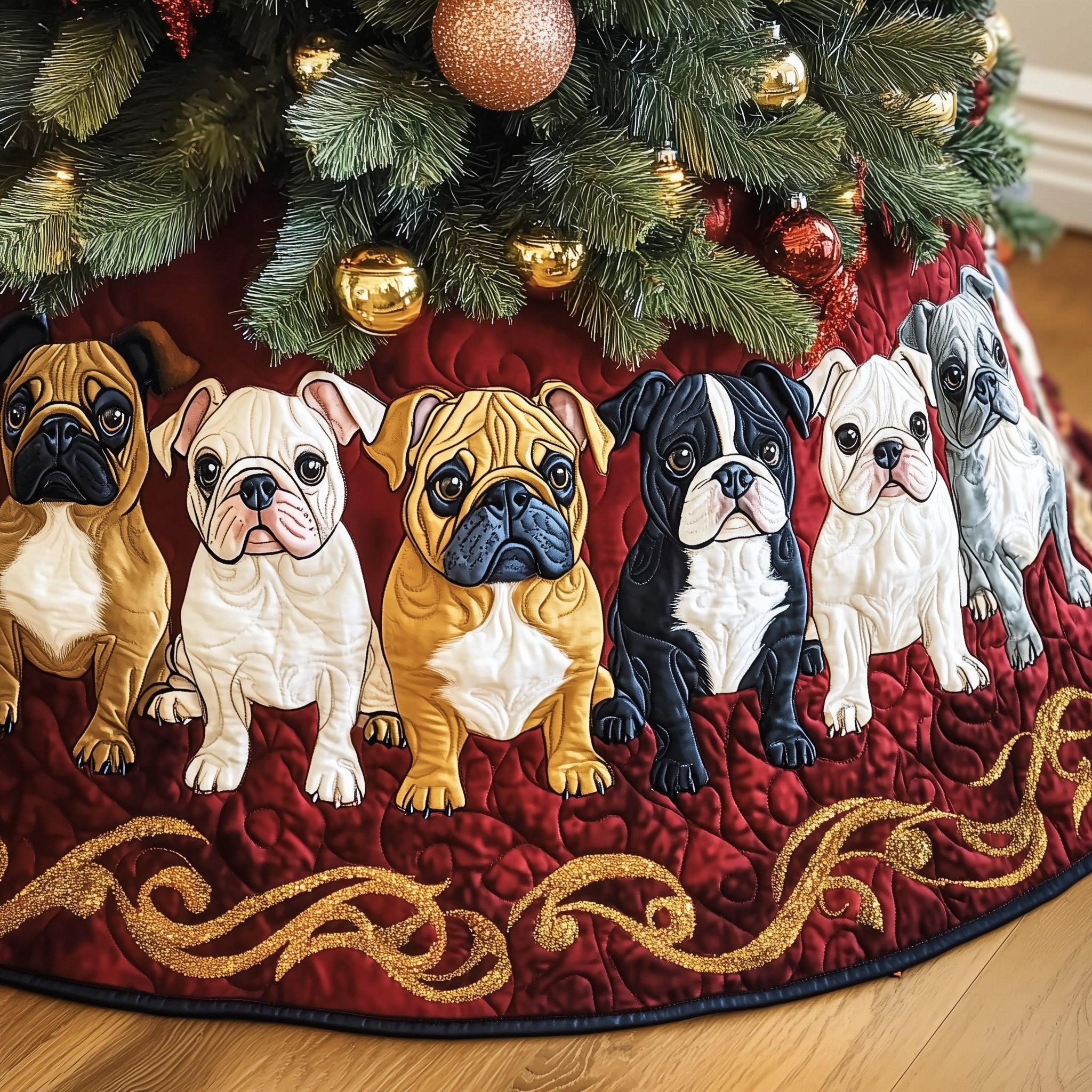 Frenchie Line on the Wine Band Christmas Tree Skirt