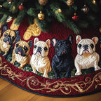 Frenchie Four on Berry Red Christmas Tree Skirt