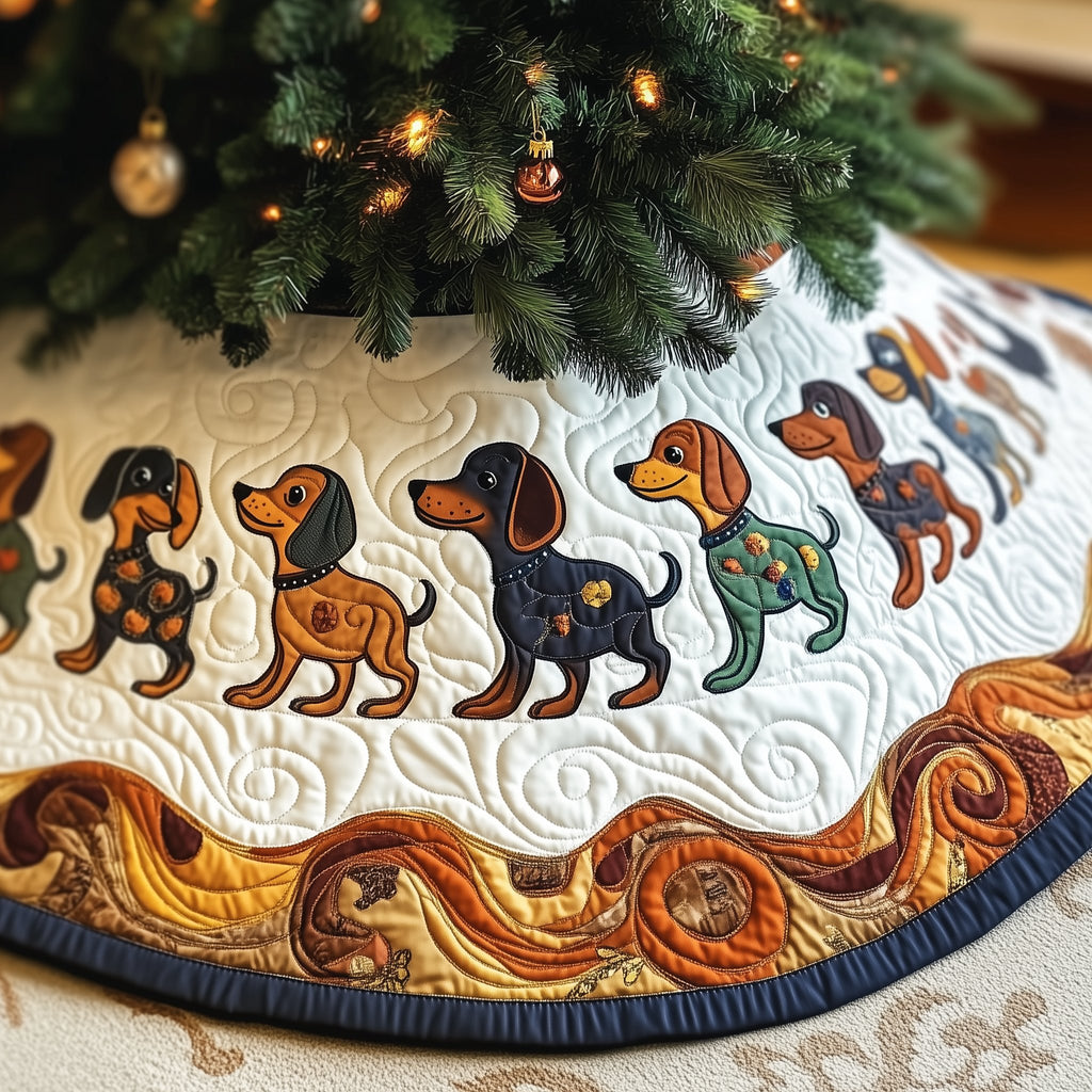 Dachshund Ring on the Amber Wave Christmas Tree Skirt