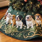 Bulldogs on Green Gold Swirls Christmas Tree Skirt