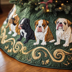 Black and White Bulldogs on Green Christmas Tree Skirt