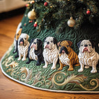 Row of Bulldogs on Green Christmas Tree Skirt