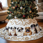 Bulldogs on Ivory Swirl Quilt Christmas Tree Skirt
