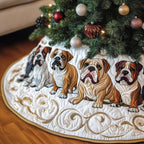 Tan Bulldogs on White Swirls Christmas Tree Skirt