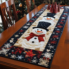 Smiling Snowman with Red Bow Tie Table Runner