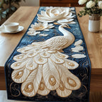 Cream Peacock on Navy Swirls Table Runner