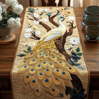 White Peacock with Gold Tail Feathers Table Runner