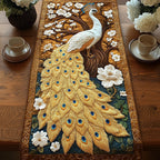 Cream Peacock with White Blossoms Table Runner