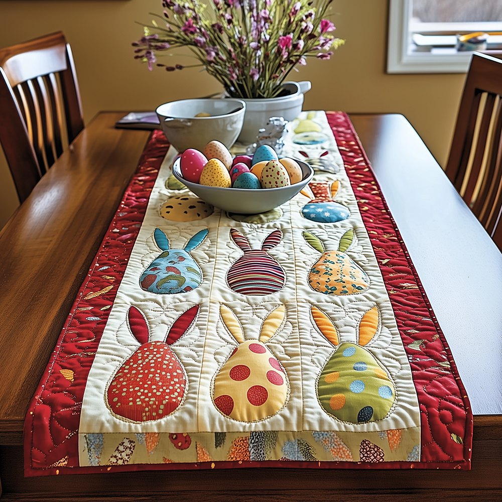 Pastel Bunny and Egg Shapes Table Runner