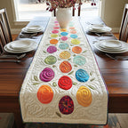 Colorful Eggs Scattered on Cream Table Runner