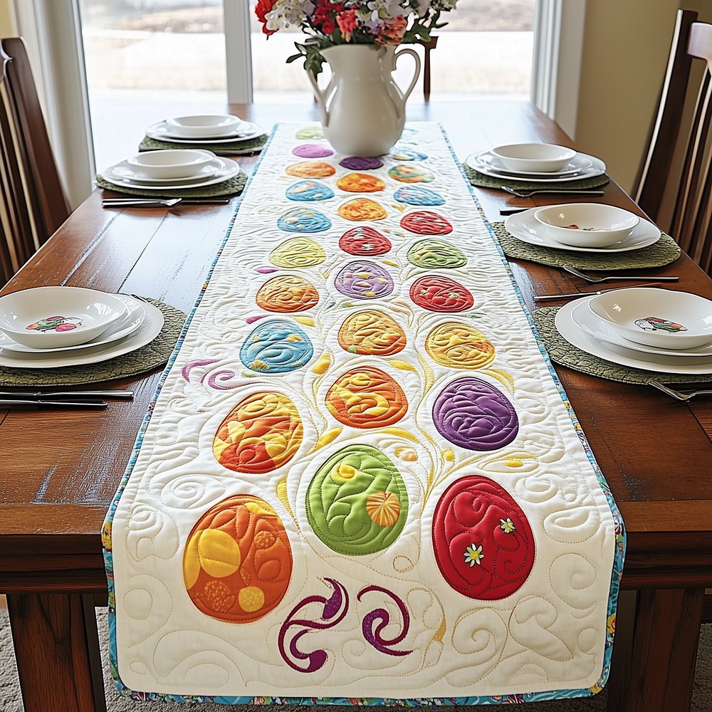 Rainbow Eggs in Two Rows Table Runner