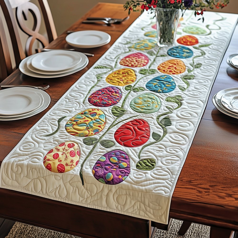 Eggs on Green Vine with Leaves Table Runner