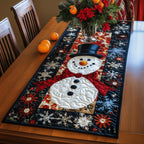 Snowman with Poinsettias and Snowflakes Table Runner
